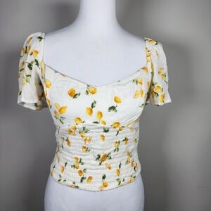Abercrombie Smocked Baby Doll Top Womens Small‎ Lemons Fairy Romantic Feminine